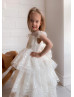 Cap Sleeves Ivory Lace Tulle Cupcake Flower Girl Dress Cap Sleeves Ivory Lace Tulle Cupcake Flower Girl Dress